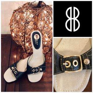 New Bill Blass black slide heeled clogs sandals shoes